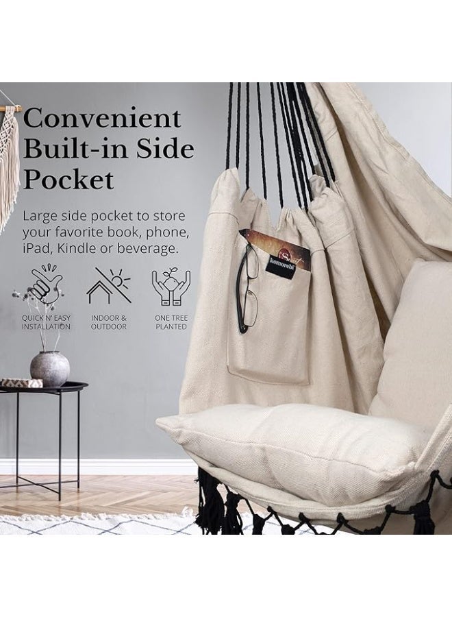Antikiano Delight  Boho Hanging Hammock Chair with Cushions, Side Pocket and Decorative Tassels for Indoor and Outdoor Relaxation - Image 3