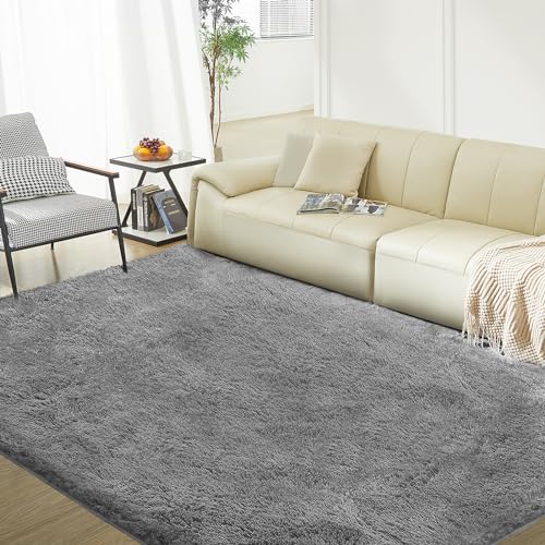 Fairblink Ultra Soft Rug for Living Room, 4X6 Fluffy Shag Area Rug for Bedroom, Modern Shaggy Carpets Fuzzy Rug for Teens Dorm Nursery Home Decor Aesthetic, Upgrade Anti-Skid Durable, Grey - Image 1