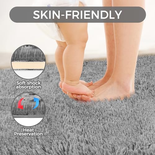 Fairblink Ultra Soft Rug for Living Room, 4X6 Fluffy Shag Area Rug for Bedroom, Modern Shaggy Carpets Fuzzy Rug for Teens Dorm Nursery Home Decor Aesthetic, Upgrade Anti-Skid Durable, Grey - Image 3