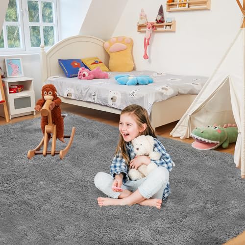 Fairblink Ultra Soft Rug for Living Room, 4X6 Fluffy Shag Area Rug for Bedroom, Modern Shaggy Carpets Fuzzy Rug for Teens Dorm Nursery Home Decor Aesthetic, Upgrade Anti-Skid Durable, Grey - Image 2