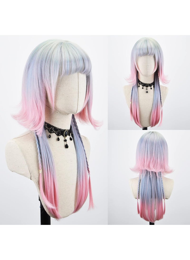 Styler - STYLER Long Straight Wig with Bangs for Women Synthetic Fiber Natural Straight Heat Resistant Wig for Daily Party Use Cosplay Party Pink - Image 1