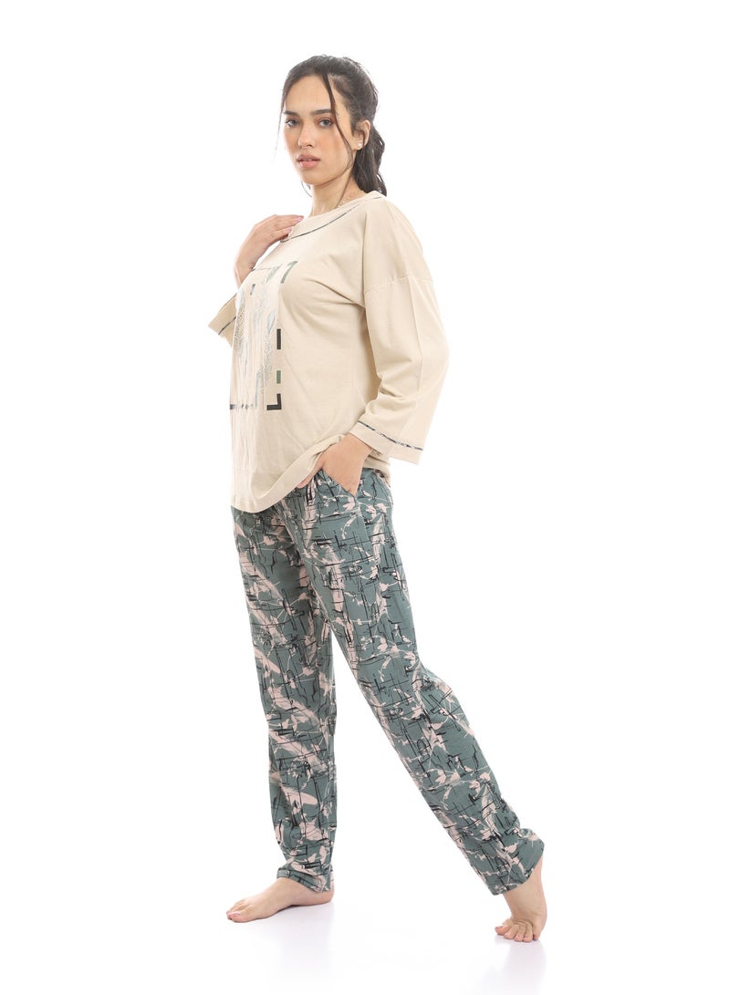 REDCOTTON Wide Boat Neck Tee & Patterned Pants Pajama Set  - Image 3