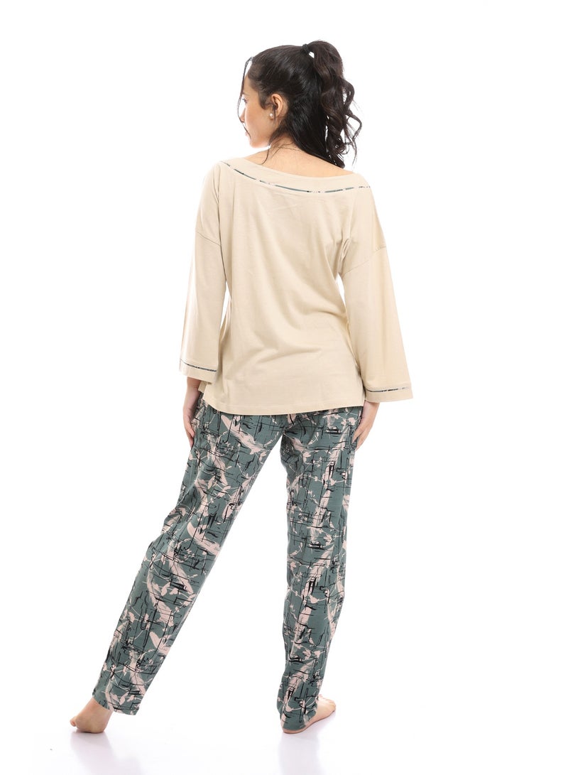 REDCOTTON Wide Boat Neck Tee & Patterned Pants Pajama Set  - Image 2
