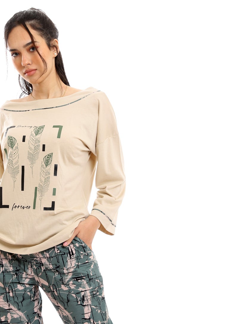 REDCOTTON Wide Boat Neck Tee & Patterned Pants Pajama Set  - Image 5