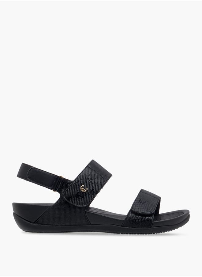Le Confort Women Monogram Textured Strappy Sandals with Hook and Loop Closure  - Image 1