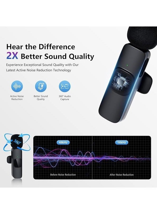 نواكيي ميكروفونات لاسلكية 3 في 1 من نوع Lavalier لأجهزة iPhone و iPad و Android والكاميرات وميكروفون USB-C وبطارية تدوم 7 ساعات وميكروفون صغير مزود بخاصية تقليل الضوضاء لتسجيل الفيديو والمدونات المرئية و YouTube و TikTok - Image 3