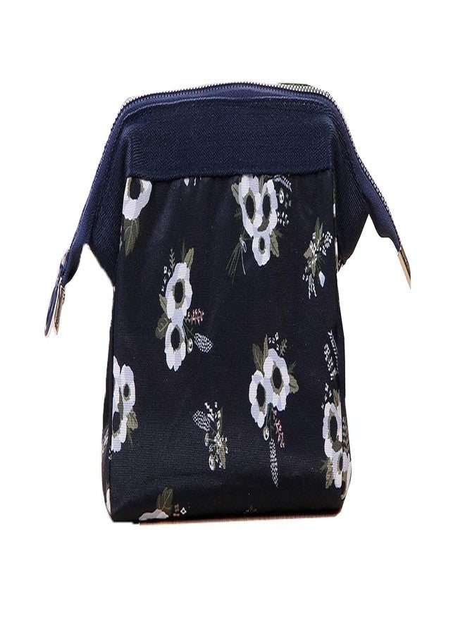 AASHRIT Cosmetic Toiletry Makeup Pouch with Portable Travel Multipurpose Water-Resistant Zipper Makeup Brush Bags - Black Flower ASPBF-1 - Image 1