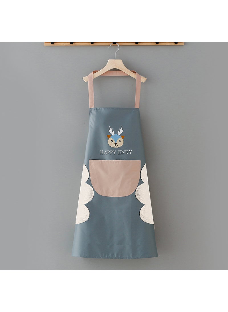 Generic - Wholesale kitchen waterproof cartoon girl long-sleeved coverall oil-proof thickened erasable hand apron adult autumn and winter overallsFortune Deer Apron-Blue Fortune Deer Apron-Blue - Image 1