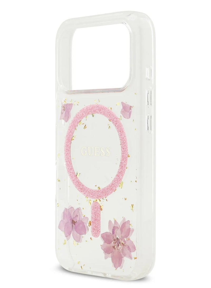GUESS iPhone 17 Pro Max MagSafe Case / Reisn Case Cover With Flowers & Glitter Pattern - Pink - Image 4