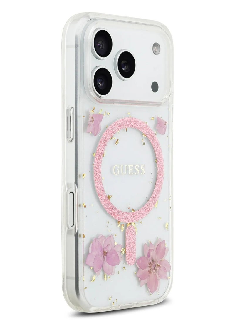 GUESS iPhone 17 Pro Max MagSafe Case / Reisn Case Cover With Flowers & Glitter Pattern - Pink - Image 3