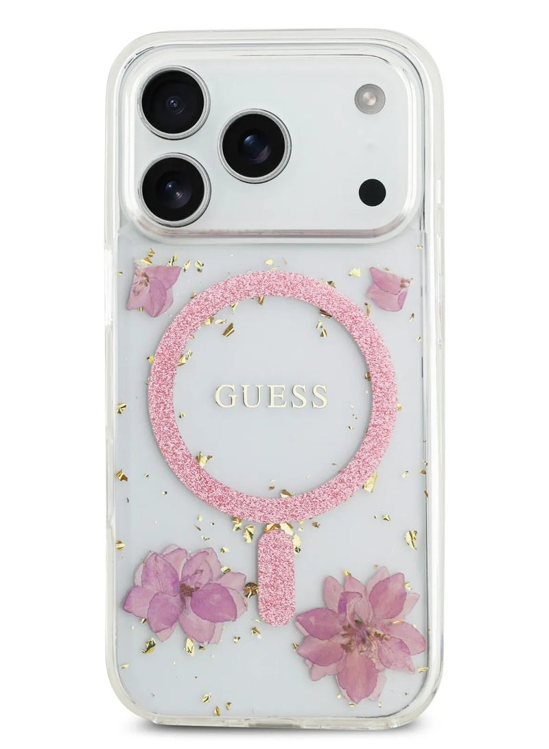 GUESS iPhone 17 Pro Max MagSafe Case / Reisn Case Cover With Flowers & Glitter Pattern - Pink - Image 2