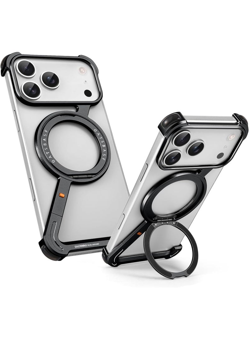 Oatsbasf for iPhone 17 Pro Max Case, 360° Rotation Kickstand Aluminum Metal Frameless Design Bumper Cover, Black - Image 1
