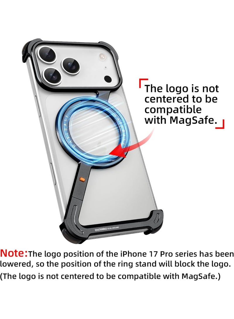Oatsbasf for iPhone 17 Pro Max Case, 360° Rotation Kickstand Aluminum Metal Frameless Design Bumper Cover, Black - Image 2