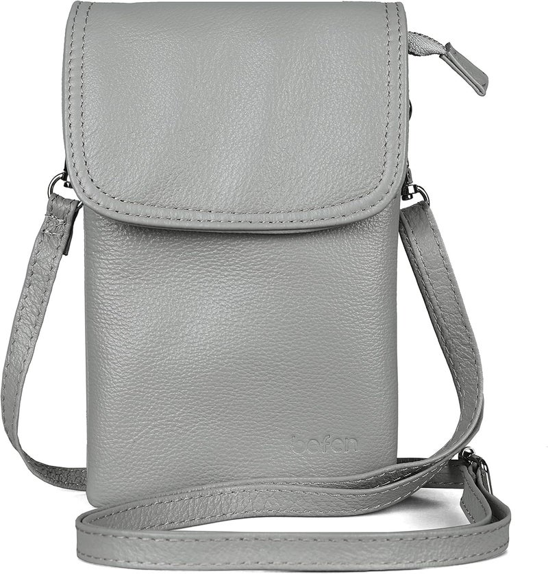 befen Genuine Leather Small Crossbody Bags for Women Cell Phone Bag Cross Body Purses,Silver Zipper - Image 1