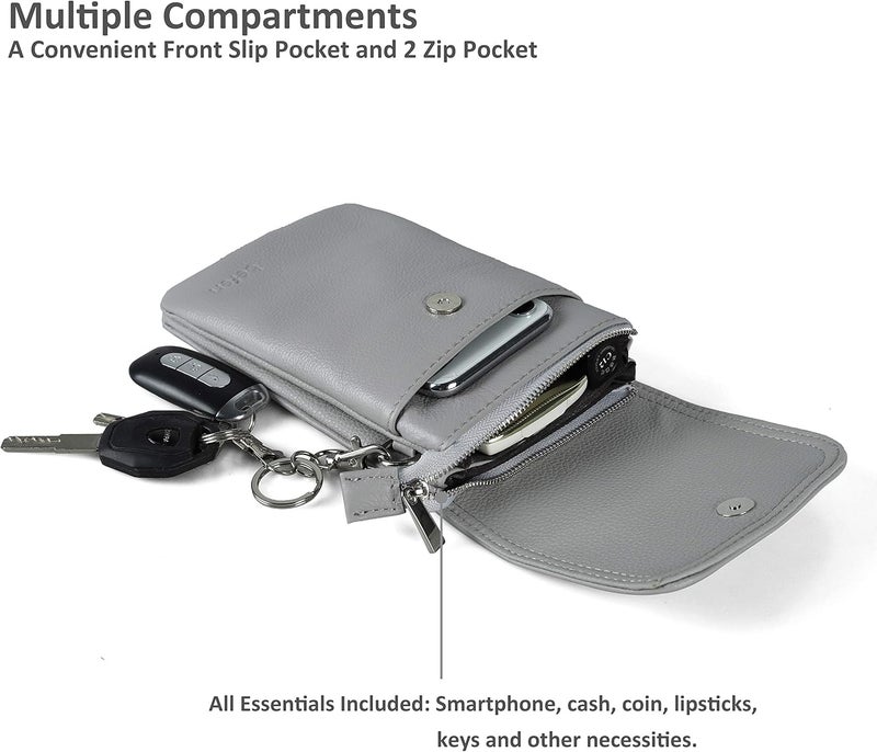 befen Genuine Leather Small Crossbody Bags for Women Cell Phone Bag Cross Body Purses,Silver Zipper - Image 3