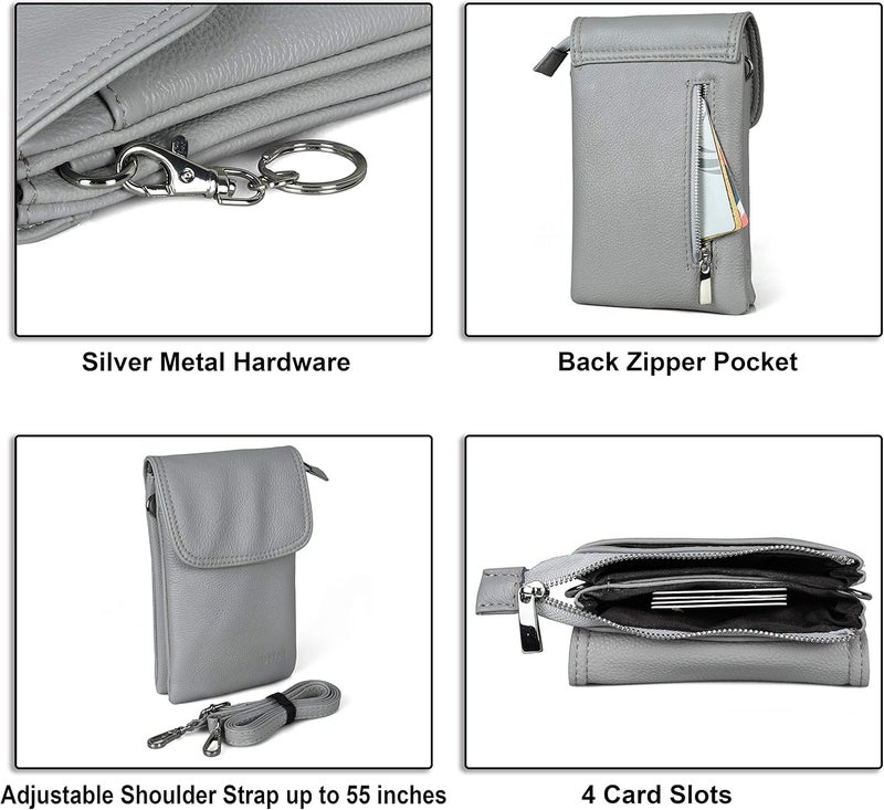 befen Genuine Leather Small Crossbody Bags for Women Cell Phone Bag Cross Body Purses,Silver Zipper - Image 5