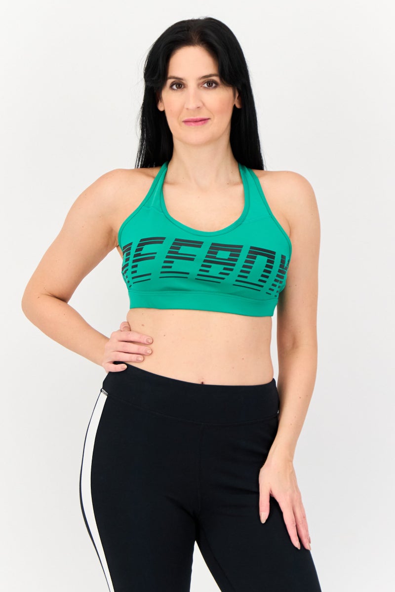 Reebok Women Brand Logo Padded Sports Bra, Green - Image 1