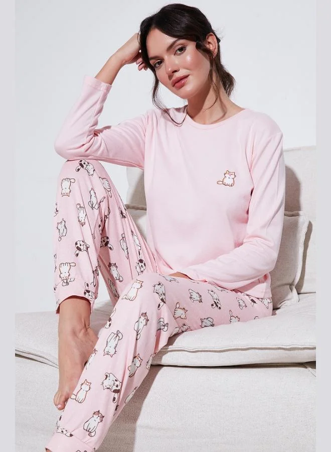 Lela Lela Stretch Regular Fit Elastic Waist Crew Neck Pajama Set Women's Pajama Set 65714101