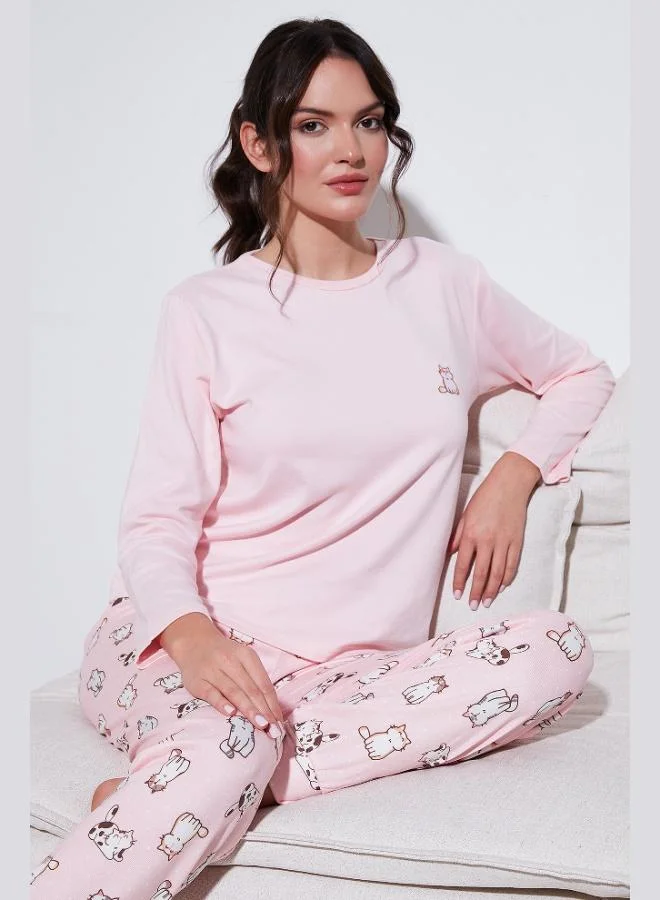 Lela Lela Stretch Regular Fit Elastic Waist Crew Neck Pajama Set Women's Pajama Set 65714101