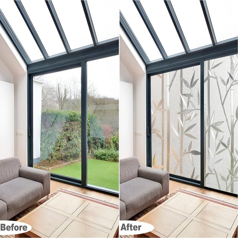 STICKERLY STICKERLY Premium Privacy Window Film Window Sticker Frosted Self Adhesive Glass Film Vinyl Sheets for Small WindowsGlass PartitionGlass DoorBathroomHomeOffice Bamboo Design  - Image 4