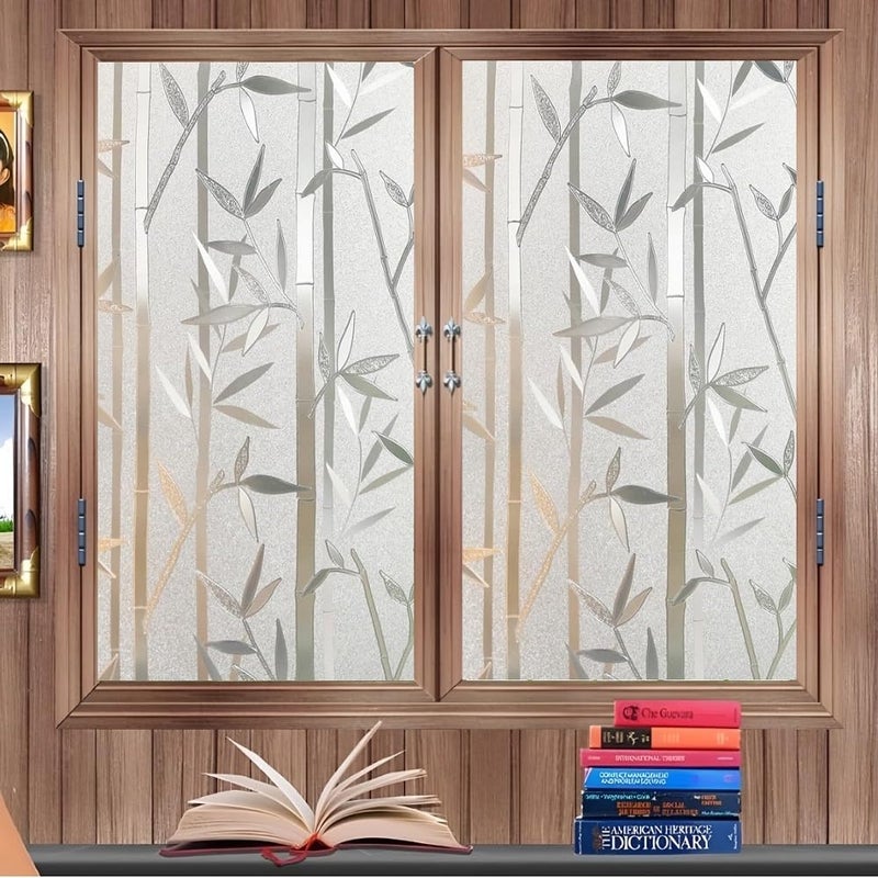 STICKERLY STICKERLY Premium Privacy Window Film Window Sticker Frosted Self Adhesive Glass Film Vinyl Sheets for Small WindowsGlass PartitionGlass DoorBathroomHomeOffice Bamboo Design  - Image 1