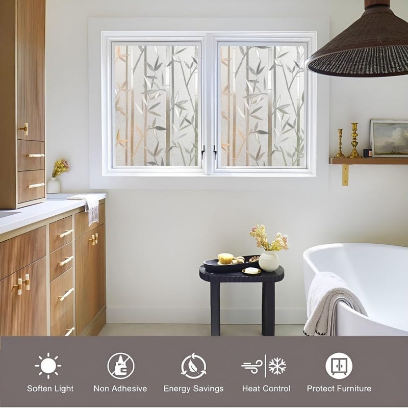 STICKERLY STICKERLY Premium Privacy Window Film Window Sticker Frosted Self Adhesive Glass Film Vinyl Sheets for Small WindowsGlass PartitionGlass DoorBathroomHomeOffice Bamboo Design  - Image 5