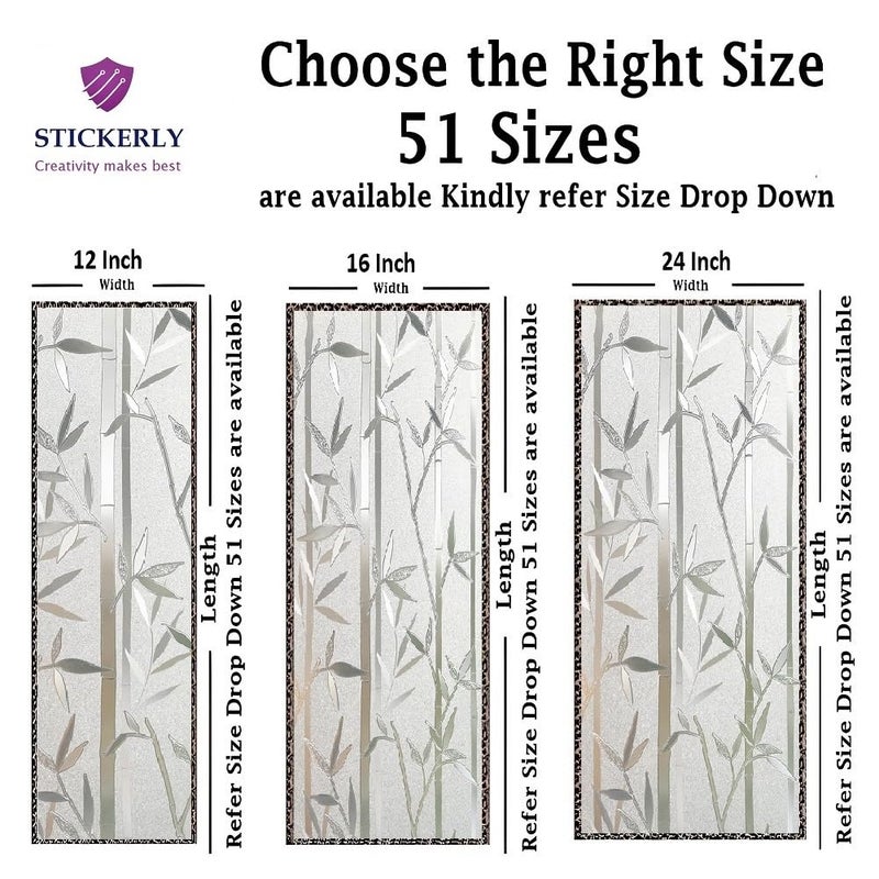 STICKERLY STICKERLY Premium Privacy Window Film Window Sticker Frosted Self Adhesive Glass Film Vinyl Sheets for Small WindowsGlass PartitionGlass DoorBathroomHomeOffice Bamboo Design  - Image 2