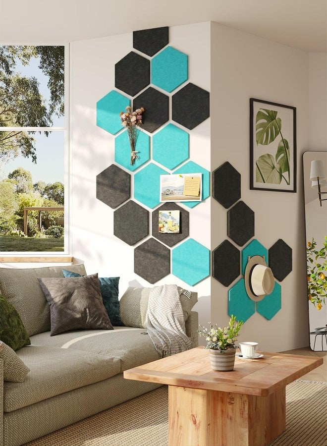 Uoisaiko 8 Pack Hexagon Felt Bulletin Board Tiles - 12" Large Thick Pin Board for Walls with 30 Push Pins, DIY Boards for Office Home School Decor, Aesthetic Hex Cork Board Alternative - Image 2