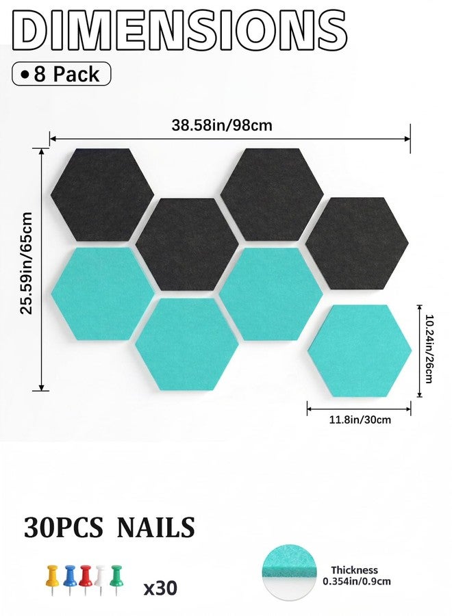 Uoisaiko 8 Pack Hexagon Felt Bulletin Board Tiles - 12" Large Thick Pin Board for Walls with 30 Push Pins, DIY Boards for Office Home School Decor, Aesthetic Hex Cork Board Alternative - Image 3