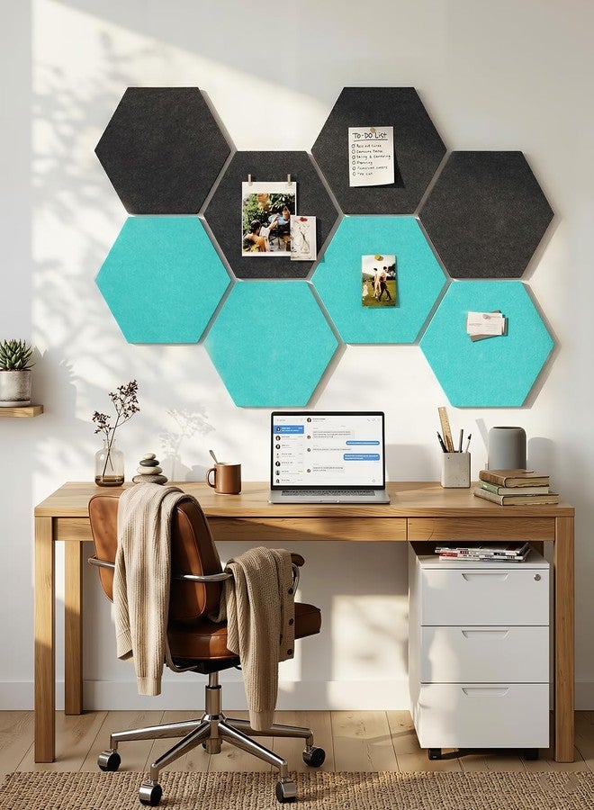 Uoisaiko 8 Pack Hexagon Felt Bulletin Board Tiles - 12" Large Thick Pin Board for Walls with 30 Push Pins, DIY Boards for Office Home School Decor, Aesthetic Hex Cork Board Alternative - Image 5