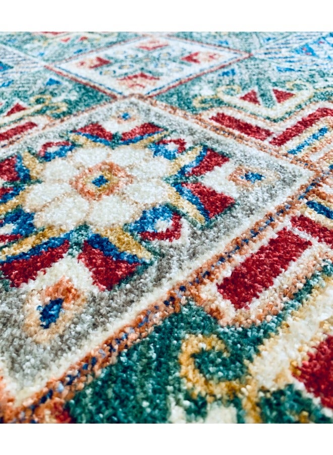HANDPICKED FURNITURE سجادة خضراء تقليدية منتقاة بعناية، سجاد منطقة فائق النعومة لغرفة النوم وغرفة المعيشة وغرفة الطعام، سجاد أرضية مضاد للانزلاق، سهل التنظيف، صنع في تركيا  - Image 5