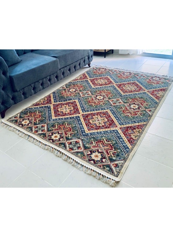 HANDPICKED FURNITURE سجادة خضراء تقليدية منتقاة بعناية، سجاد منطقة فائق النعومة لغرفة النوم وغرفة المعيشة وغرفة الطعام، سجاد أرضية مضاد للانزلاق، سهل التنظيف، صنع في تركيا  - Image 3