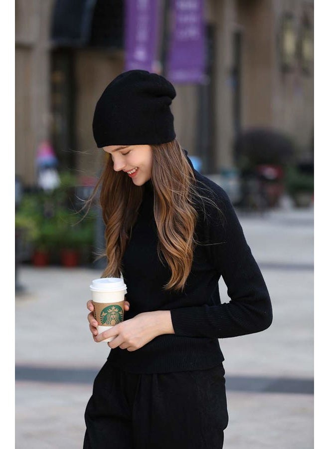 WaySoft Aspen Double Layered 100% Cashmere Beanie High-Performance Cashmere Ski Beanie, Black, One size - Image 3