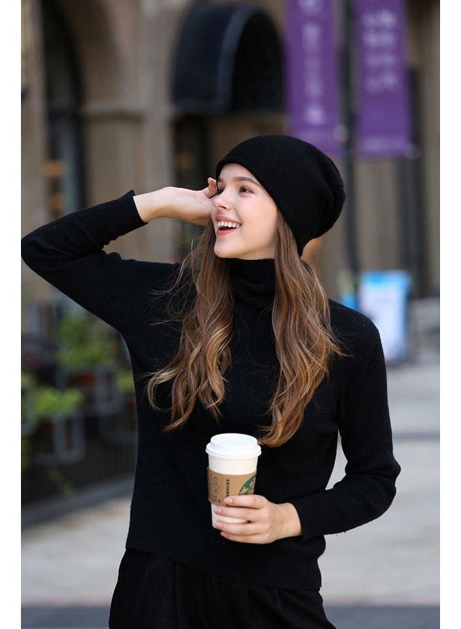 WaySoft Aspen Double Layered 100% Cashmere Beanie High-Performance Cashmere Ski Beanie, Black, One size - Image 2