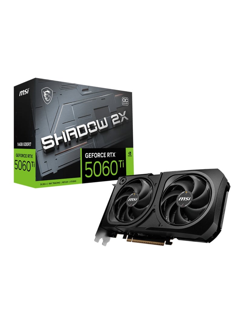 MSI GeForce RTX 5060 Ti 16GB GDDR7 SHADOW 2X OC PLUS Graphics Card – Dual Fan, DLSS 4, Ray Tracing, 4608 CUDA Cores, Boost Clock 2617 MHz, PCIe 5.0, HDMI 2.1b & 3x DisplayPort 2.1, 128-bit, 672 GB/s Bandwidth, VR-Ready, 8K UHD Support, Black | 912-V535-029  - Image 1
