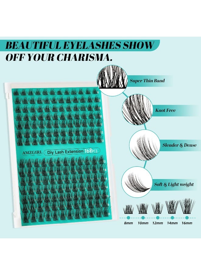 AMZGIRL LASH Lash Extension KitDIY Eyelash Clusters Kit 168Pcs with Lash Bond and Seal Glue WaterproofEyelashes Remover for Lash Cluster Extensions Kit for BeginnerLashes Applicator ToolMedusaDMix816mm Kit - Image 3