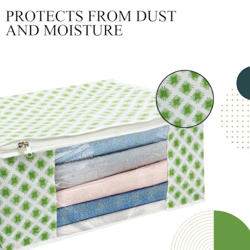 AARON INC Set of 1 Non-Woven Saree Covers With Zip, Clothes Storage Organizer Bag, Transparent Window, Home Clothing Storage Box, Wardrobe Organiser Saree Bags, Printed, Green Pack of 1 - Image 3
