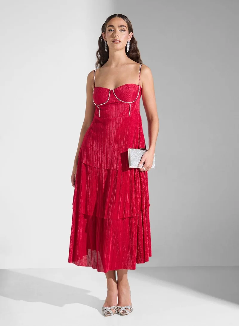 Ginger Boutique  Tiered Metallic Dress for Women | Best Price UAE
