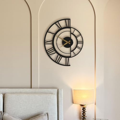 AVVIC MART Designer Metal Wall Clock for Living Room | Latest Antique Stylish Fancy Decorative Big Size Wall Watch for Bedroom, Office, Kitchen, Dining, Hall and Decor (Black(ST-13), 40CM) - Image 3
