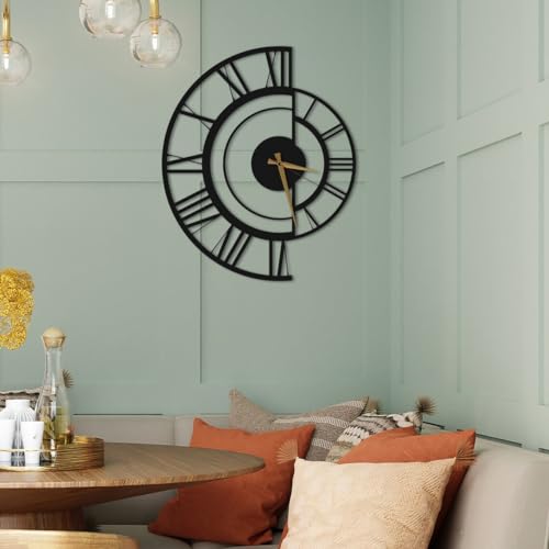 AVVIC MART Designer Metal Wall Clock for Living Room | Latest Antique Stylish Fancy Decorative Big Size Wall Watch for Bedroom, Office, Kitchen, Dining, Hall and Decor (Black(ST-13), 40CM) - Image 2