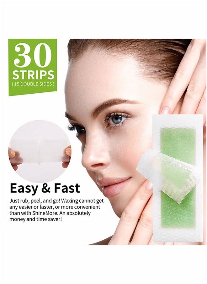 SUMAX - Wax Strips for Hair Removal, Double Sides Facial Body Wax Strips, Waxing Kit with 30 Face Wax Strips and 4 Calming Oil Wipes - Image 1