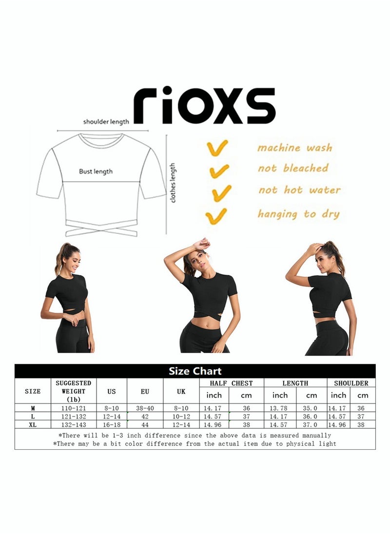 RIOXS - Women's Short Sleeve Athletic Crop Tops, Training Short Tops, Comfortable Yoga Tops, Stretchy Quick-drying Running Tank Tops, Slim Fit T-shirt with Cross-cutting Design, Suitable for All Sports Indoors and Outdoors - Image 1