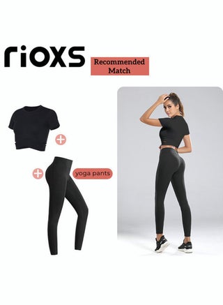 Women's Short Sleeve Athletic Crop Tops, Training Short Tops, Comfortable Yoga Tops, Stretchy Quick-drying Running Tank Tops, Slim Fit T-shirt with Cross-cutting Design, Suitable for All Sports Indoors and Outdoors - view 5