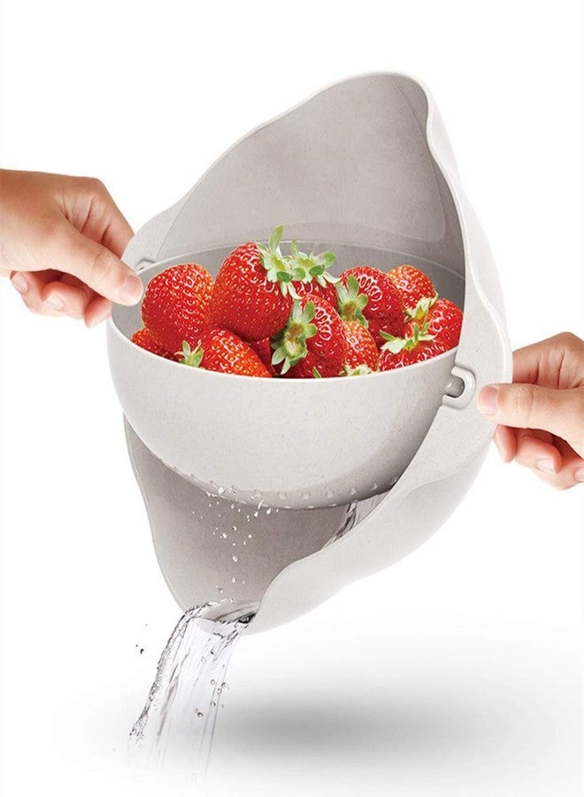 Fantasee Multifunctional Kitchen Rolling Colander, Double Layer Swivel Drainer 2 in 1 Fruit Drainer Bowl, Large Size Wheat color - Image 3
