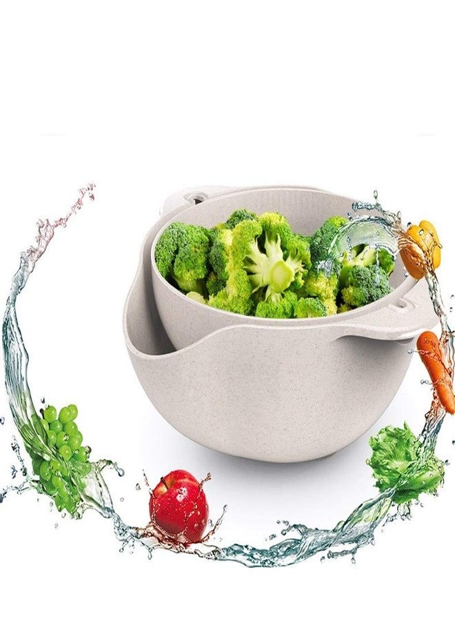 Fantasee Multifunctional Kitchen Rolling Colander, Double Layer Swivel Drainer 2 in 1 Fruit Drainer Bowl, Large Size Wheat color - Image 1