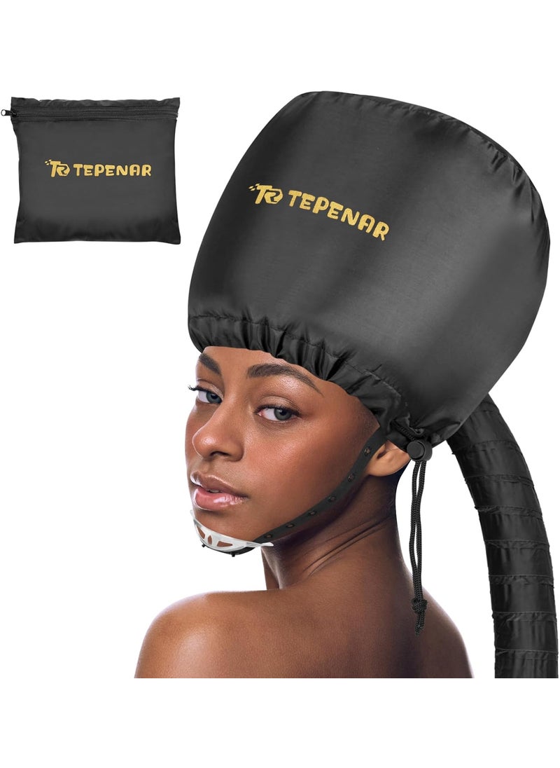 TEPENAR Bonnet Hair Dryer Attachment Large  Black Upgraded Soft Adjustable for Hand Held Hair Dryer Fast Drying Ideal for Natural Curly Textured Hair Care and Speeds Up Drying Time at Home 