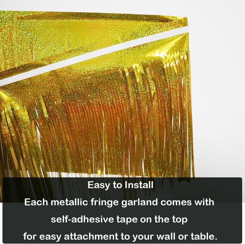 CareCheer 3 Pack Total 30 Feet Foil Fringe Garland Lilac Gold Metallic Wall Hanging Drapes Tassel Skirting Iridescent Gold Tinsel Streamers for Parade Float Trailer Mardi Gras Party Birthday Wedding - Image 3