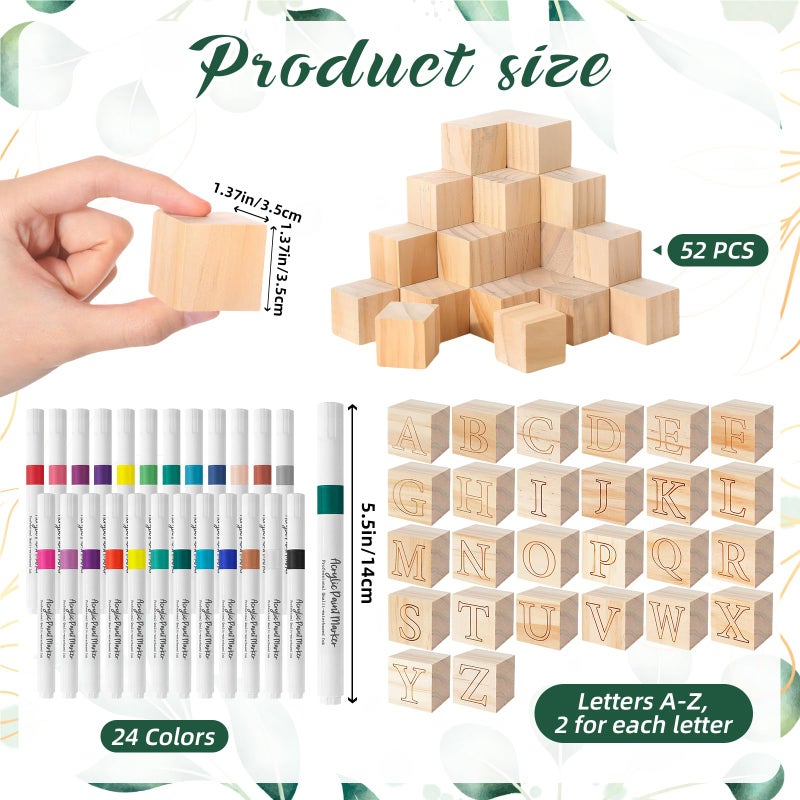 Aisharery 117 Pcs Baby Shower Blocks to Decorate Game Kit Includes 52 Wooden Blocks 24 Markers 1 Game Sign 40 Templates to Paint (Leaf) - Image 3