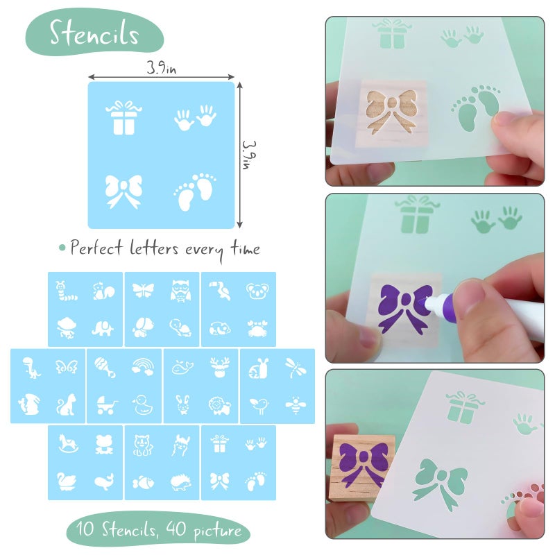 Aisharery 117 Pcs Baby Shower Blocks to Decorate Game Kit Includes 52 Wooden Blocks 24 Markers 1 Game Sign 40 Templates to Paint (Leaf) - Image 5