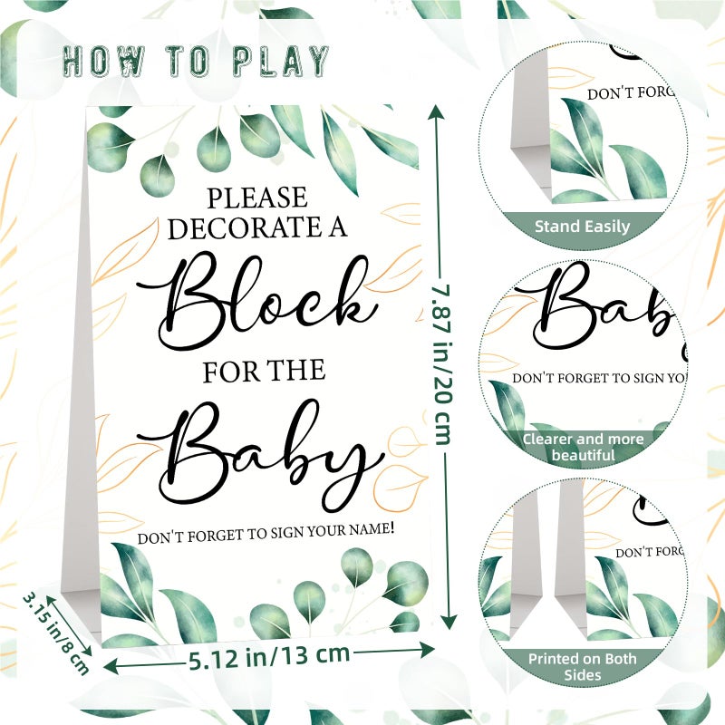 Aisharery 117 Pcs Baby Shower Blocks to Decorate Game Kit Includes 52 Wooden Blocks 24 Markers 1 Game Sign 40 Templates to Paint (Leaf) - Image 4